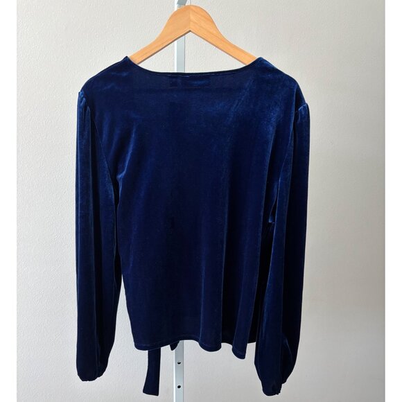 New York & Company Top XXL NWT Velvet Wrap Bishop Sleeve Tie Waist Quiet Luxury - Picture 2 of 11